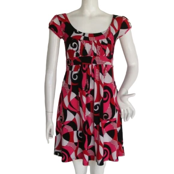 B-WEAR TOO! Dress, Jr M, Swirly Polka dot busy pattern, Short sleeves - Picture 6 of 13